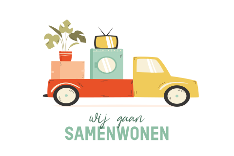 Samenwonen verhuiskaart met auto met verhuisspullen