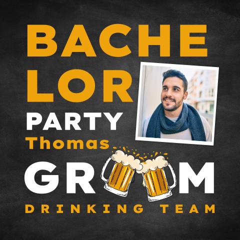 Vrijgezellenfeest uitnodiging man met foto en bier