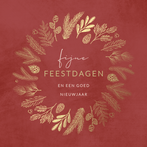 Stijlvolle kerstkaart met gouden kerstkrans