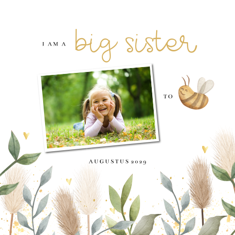 Aankondiging zwangerschap met foto van grote zus to be(e)