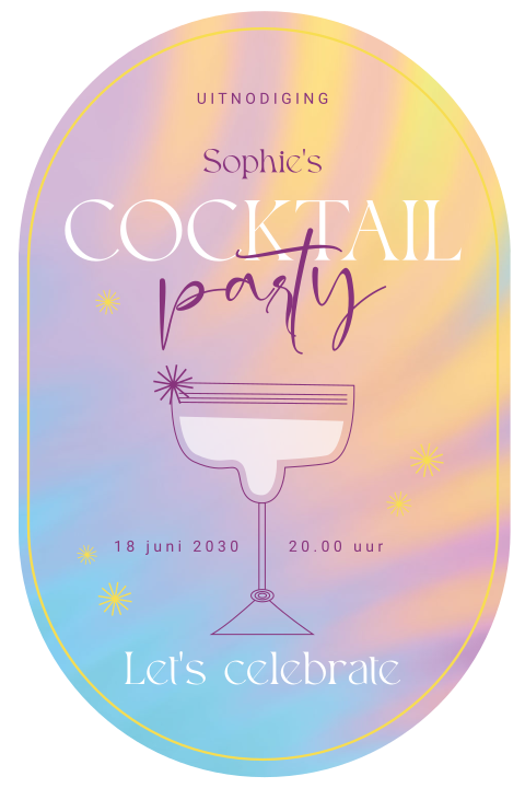 Ovale uitnodiging voor verjaardag met cocktailglas