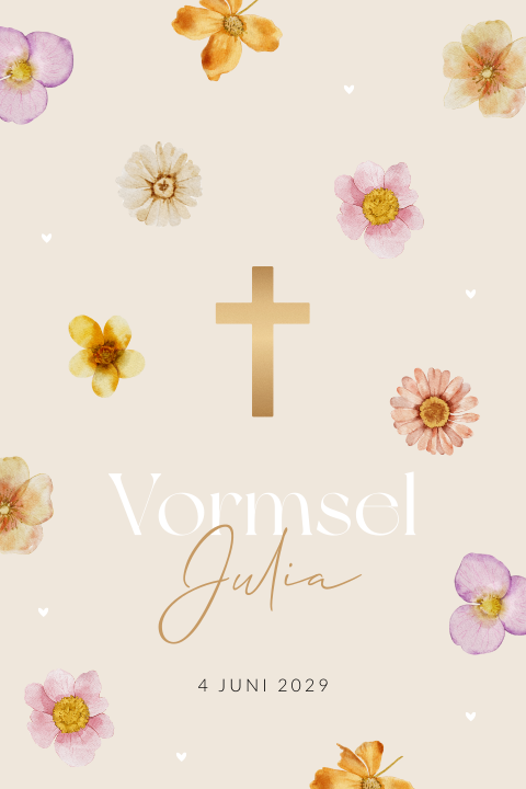 Uitnodiging vormsel met kruis en bloemen