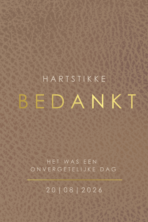 Strakke bedankkaart met goudfolie, ronde hoeken en lederlook