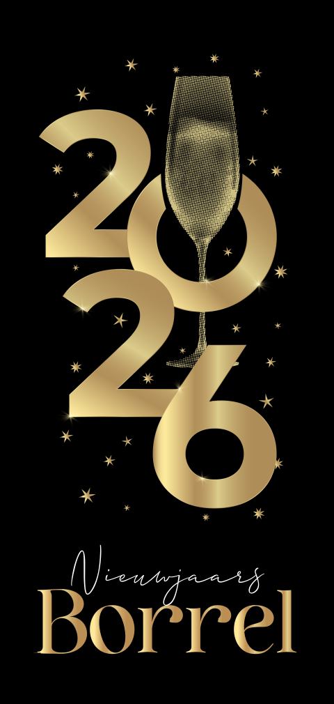 Nieuwjaarsborrel uitnodiging zakelijk met jaartal en champagneglas