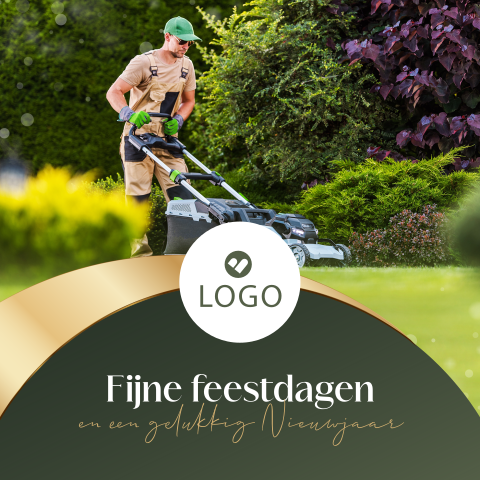 Zakelijke kerstkaart groene branche met goudlook kader