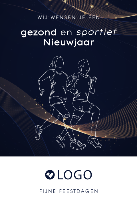 Hardlopers zakelijke kerstkaart met lijntekening en logo