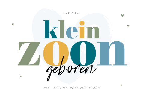 Felicitatiekaart geboorte kleinzoon met hart in aquarel