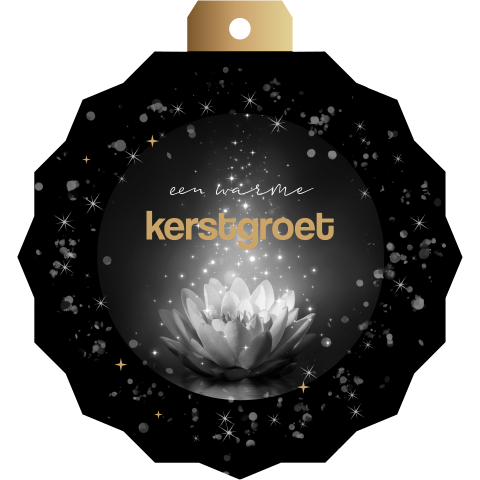 Kerstkaart met een kerstbal vorm en lotusbloem