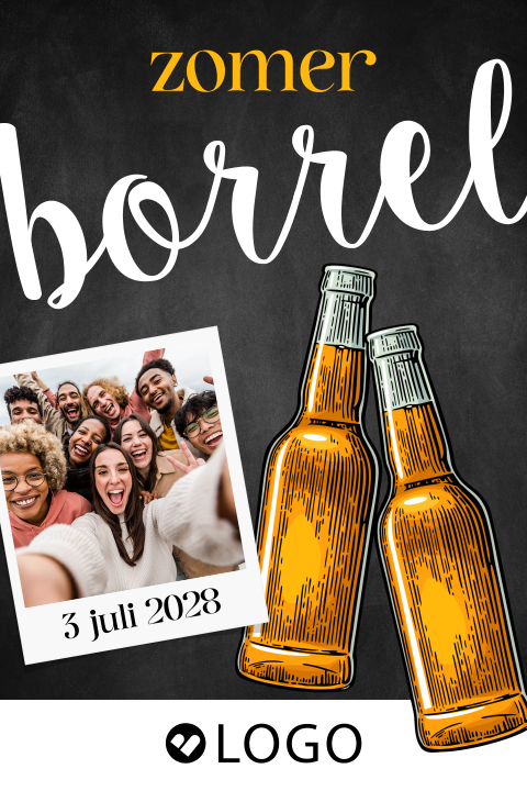 Zakelijke zomerborrel uitnodiging met foto, logo en biertjes