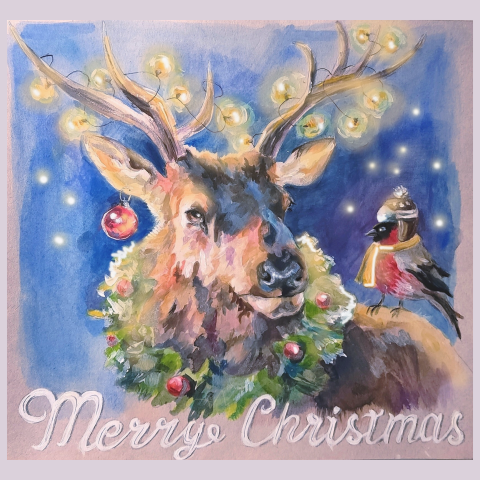 Goede doelen kerstkaart Voedselbank Raalte met magisch hert