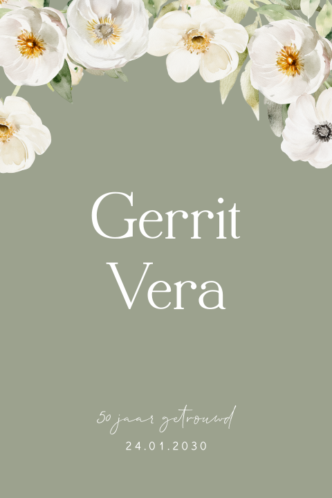 Jubileumuitnodiging 50 jaar getrouwd met bloemen