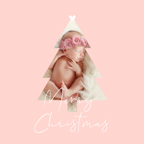Kerstkaart met foto in kerstboom frame