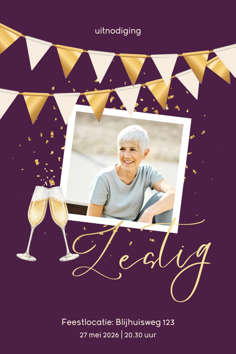 Uitnodiging verjaardag 60 jaar met slingers en eigen foto