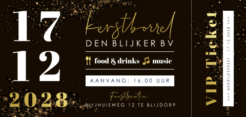 Zakelijke kerstborrel uitnodiging in ticketvorm met foliedruk
