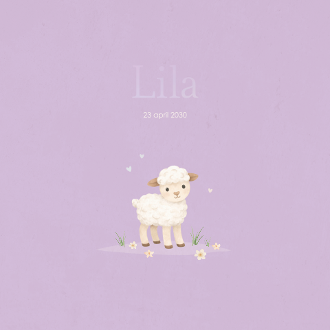Lente geboortekaartje met lief schaapje en foliedruk