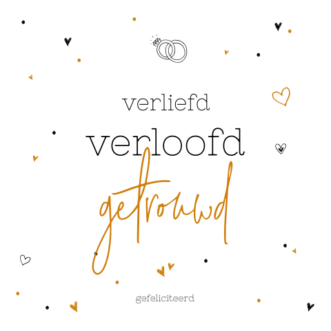 Hippe felicitatie kaart getrouwd met hartjes en ringen