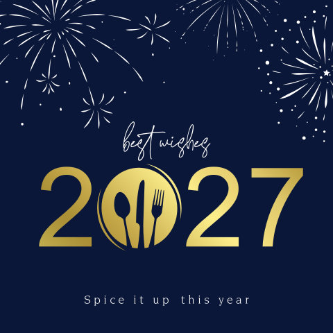 Zakelijke kerstkaart met vuurwerk, bestek en foliedruk