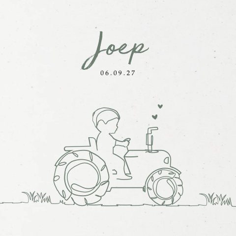 Duurzaam silhouetkaartje met lijntekening jongen op tractor