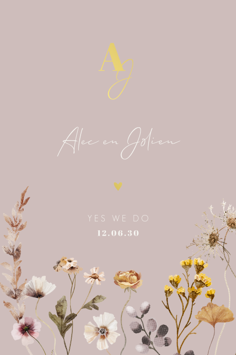 Trouwkaart met wildflowers en folie