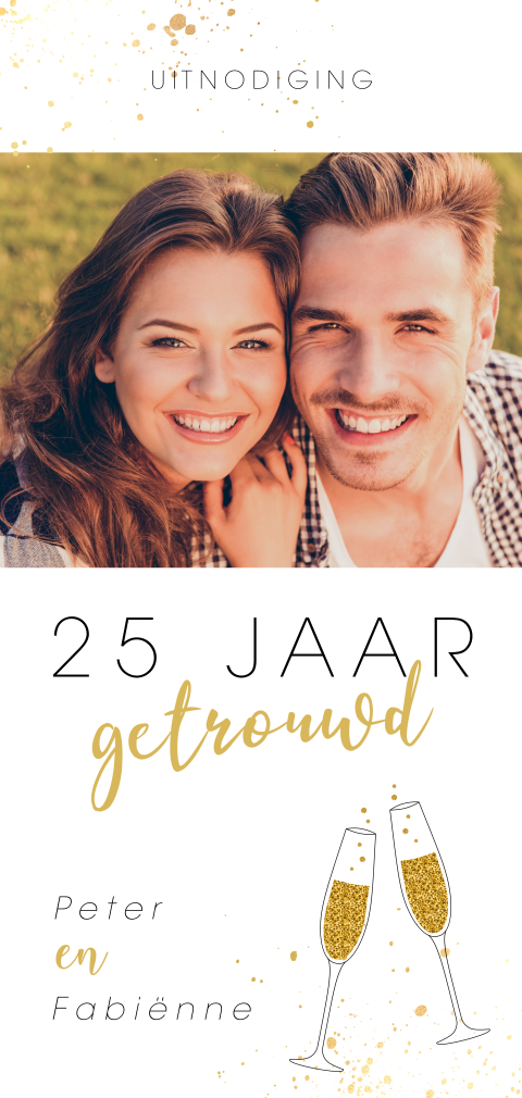 Uitnodiging 25 jaar getrouwd met foto en champagne