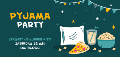 Pyjama party verjaardag uitnodiging met party snacks