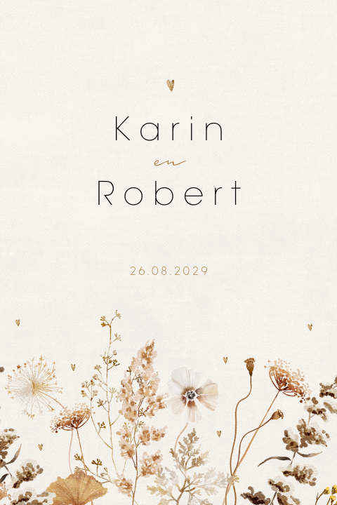 Veldbloemen trouwkaart in linnenlook