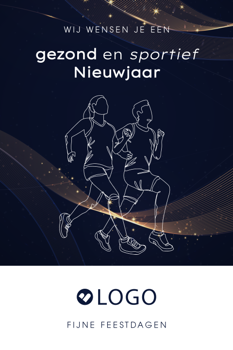 Hardlopers zakelijke kerstkaart met lijntekening en logo
