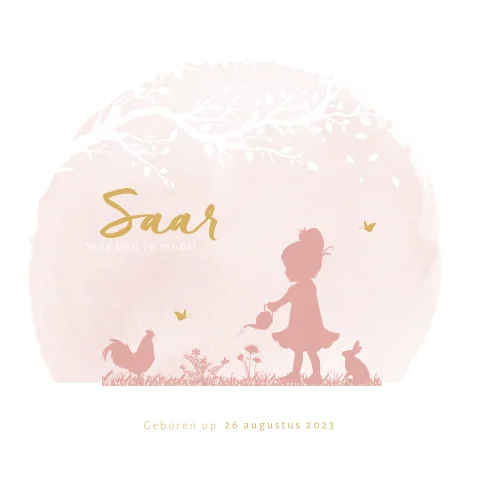 Aquarel silhouet kaartje meisje met gieter