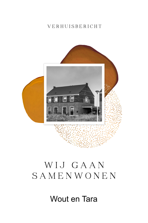 Hippe verhuiskaart met foto en abstracte vormen