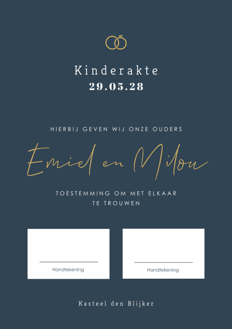 Kinderakte bruiloft stijlvol met trouwringen