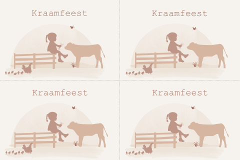 Kraamborrel boerderij minikaartjes met silhouet meisje