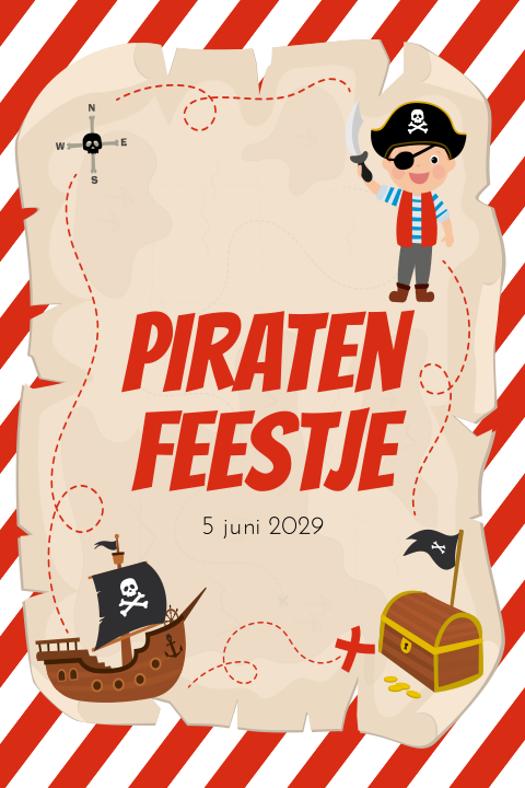 Schatkaart piraat kinderfeestje uitnodiging