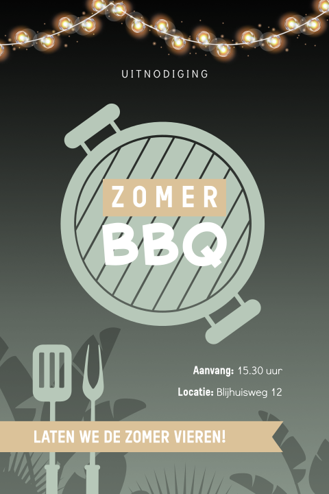 Zakelijke zomer bbq uitnodiging met lampjes en barbecue