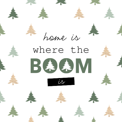 Rondhoek kerstkaart Home is where the boom is