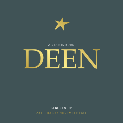 Goudfolie kaartje voor een jongen met sterretje en symbolen