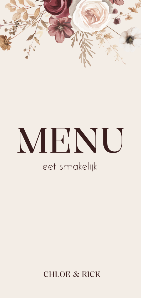 Chique menukaart met rozen