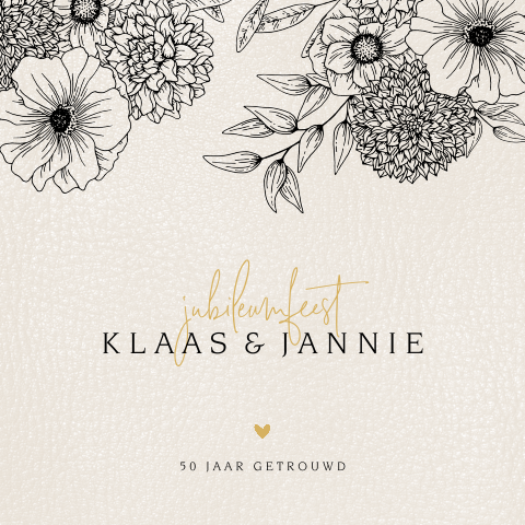 Uitnodiging 50 jaar getrouwd met sierlijk getekende bloemen