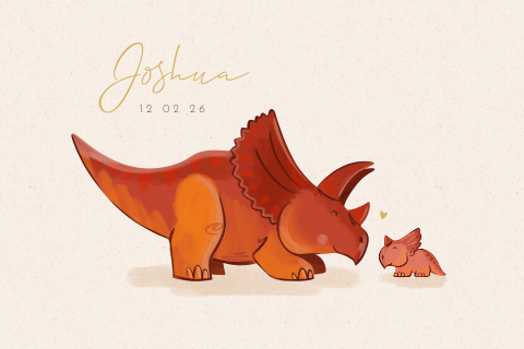 Geboortekaartje voor een jongen met dinosaurus en baby