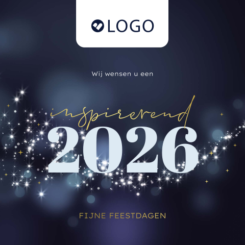 Stijlvolle kerstkaart zakelijk met sparkles, jaartal en logo