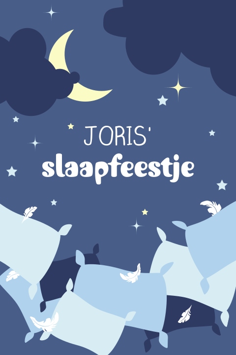 Kussengevecht uitnodiging slaapfeest met maan en sterren