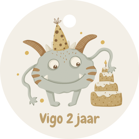 Rond label traktatie kind met monster (per 16 stuks)