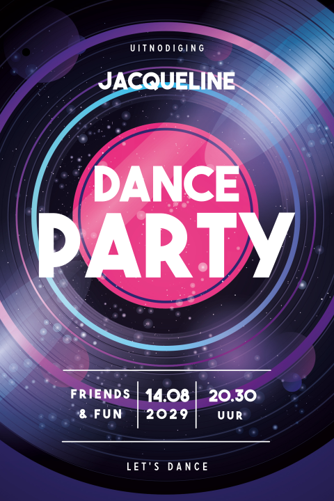 Uitnodiging verjaardag dance party met LP