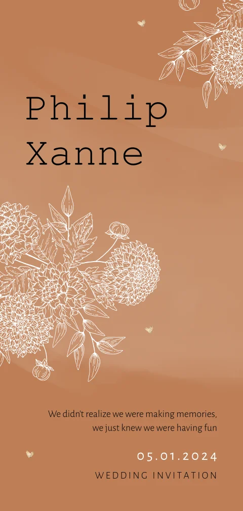 Hippe trouwkaart met bloemen