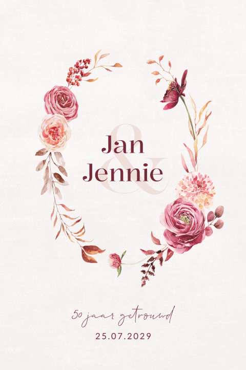 Klassieke bloemen uitnodiging 50 jaar getrouwd