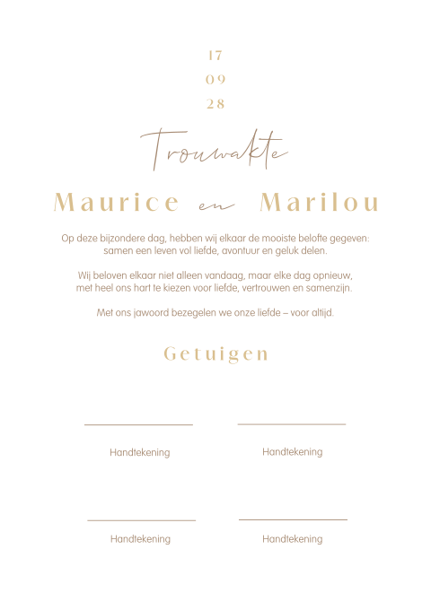 Trouwakte bruiloft basic en clean