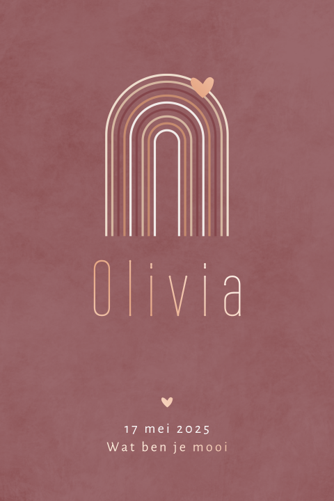 Meisjeskaartje met ronde hoeken, roséfolie en regenboog