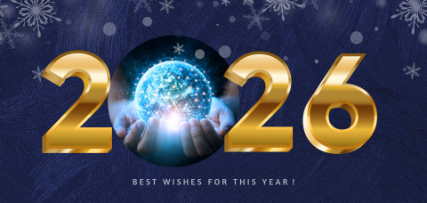 Zakelijke kerstkaart met jaartal 2026 en foto wereldbol