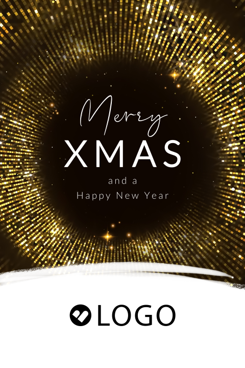 Strakke feestelijke zakelijke kerstkaart met glitters en logo