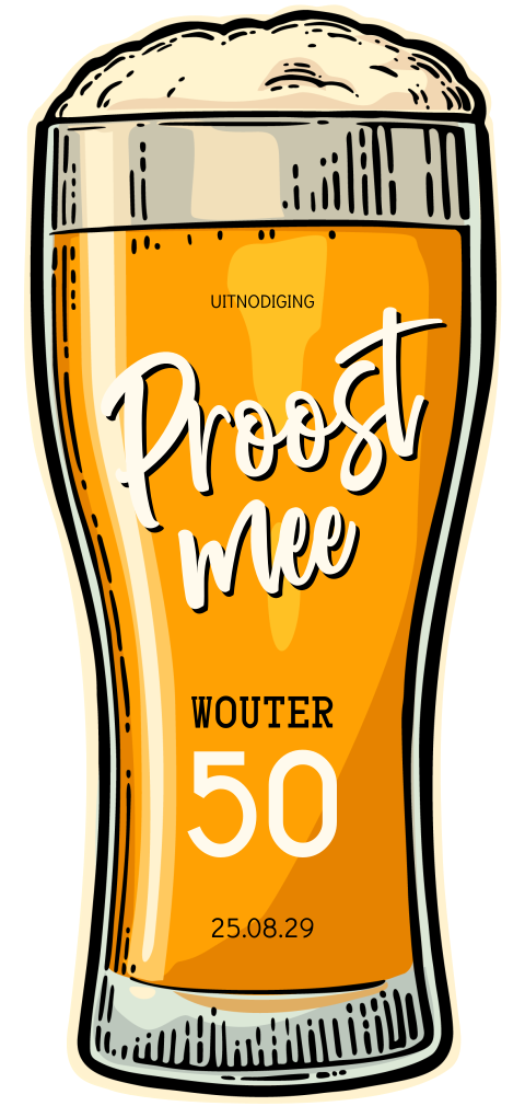 Bierglas verjaardag uitnodiging abraham 50 jaar