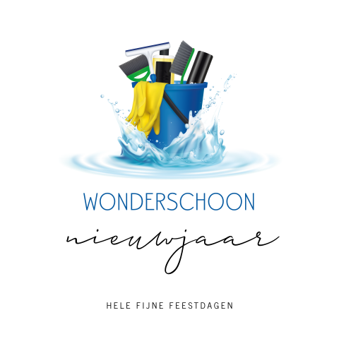 Wonderschoon nieuwjaar zakelijke kerstkaart met schoonmaakemmer